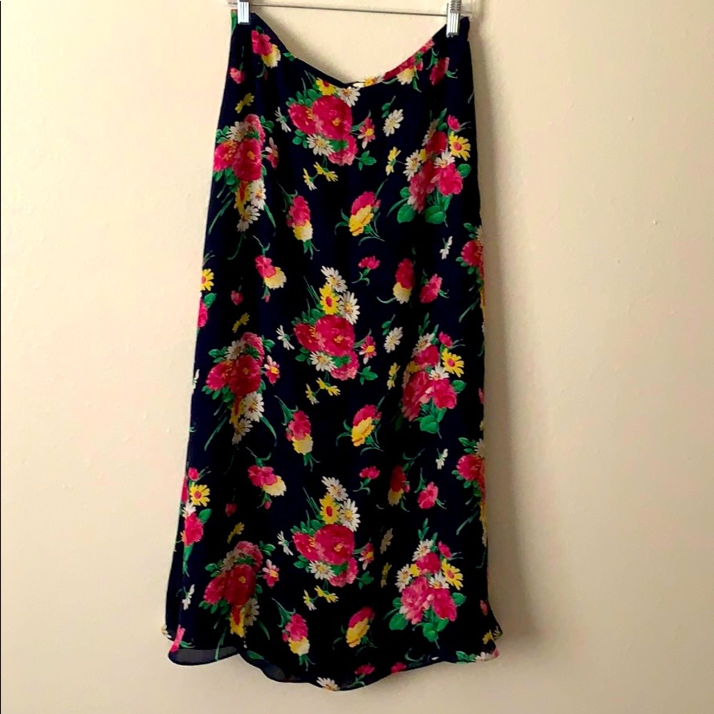 LAUREN RALPH LAUREN SILK FLORAL MIDI SKIRT SIZE 12